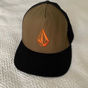 Volcom Olive and Black Mesh Cap with Orange Logo